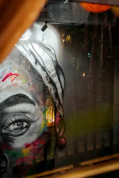 Graffiti mural artwork inside LAO Marrakech restaurant
