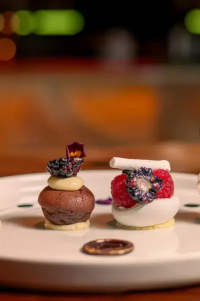 Assorted mini desserts with berries at LAO Marrakech